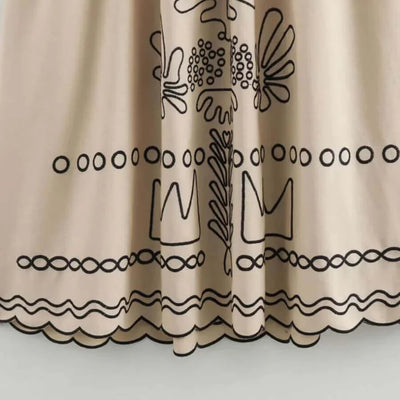 Jamie Embroidered Holiday Midi Dress in Beige - Luxe Collection