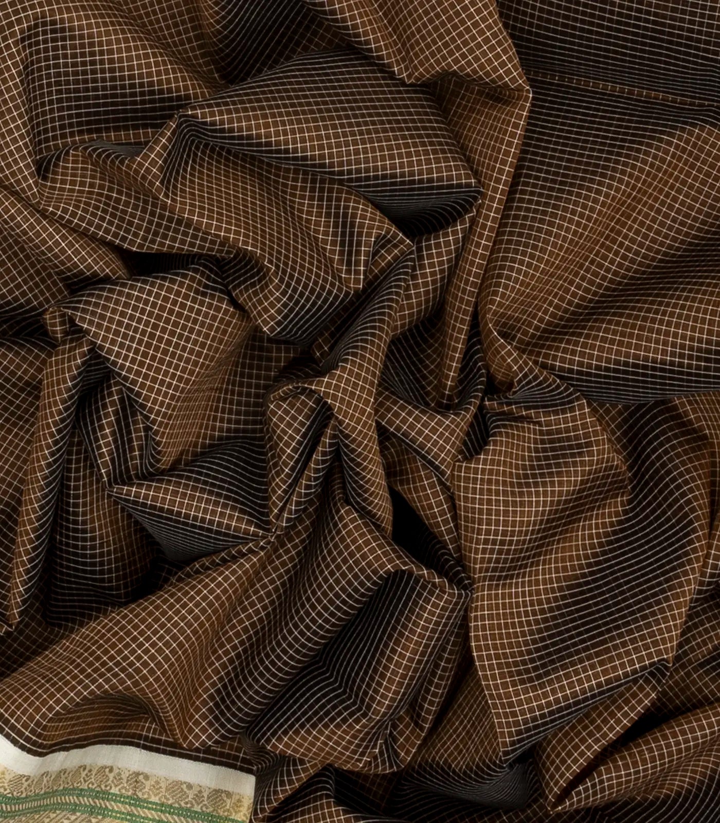 Dark Olive Handloom Silk Cotton Saree With Checks