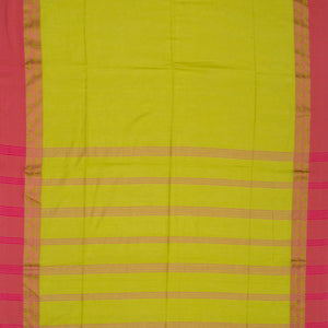 Green Handloom Plain Bengal Cotton Saree With Pink Border