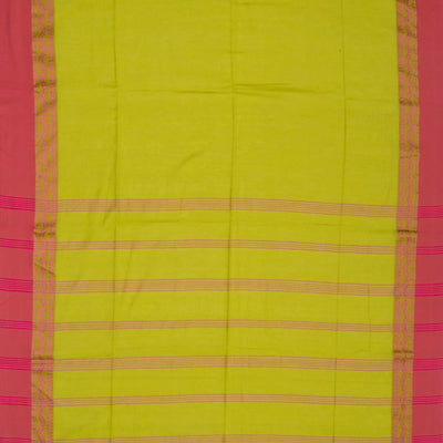 Green Handloom Plain Bengal Cotton Saree With Pink Border