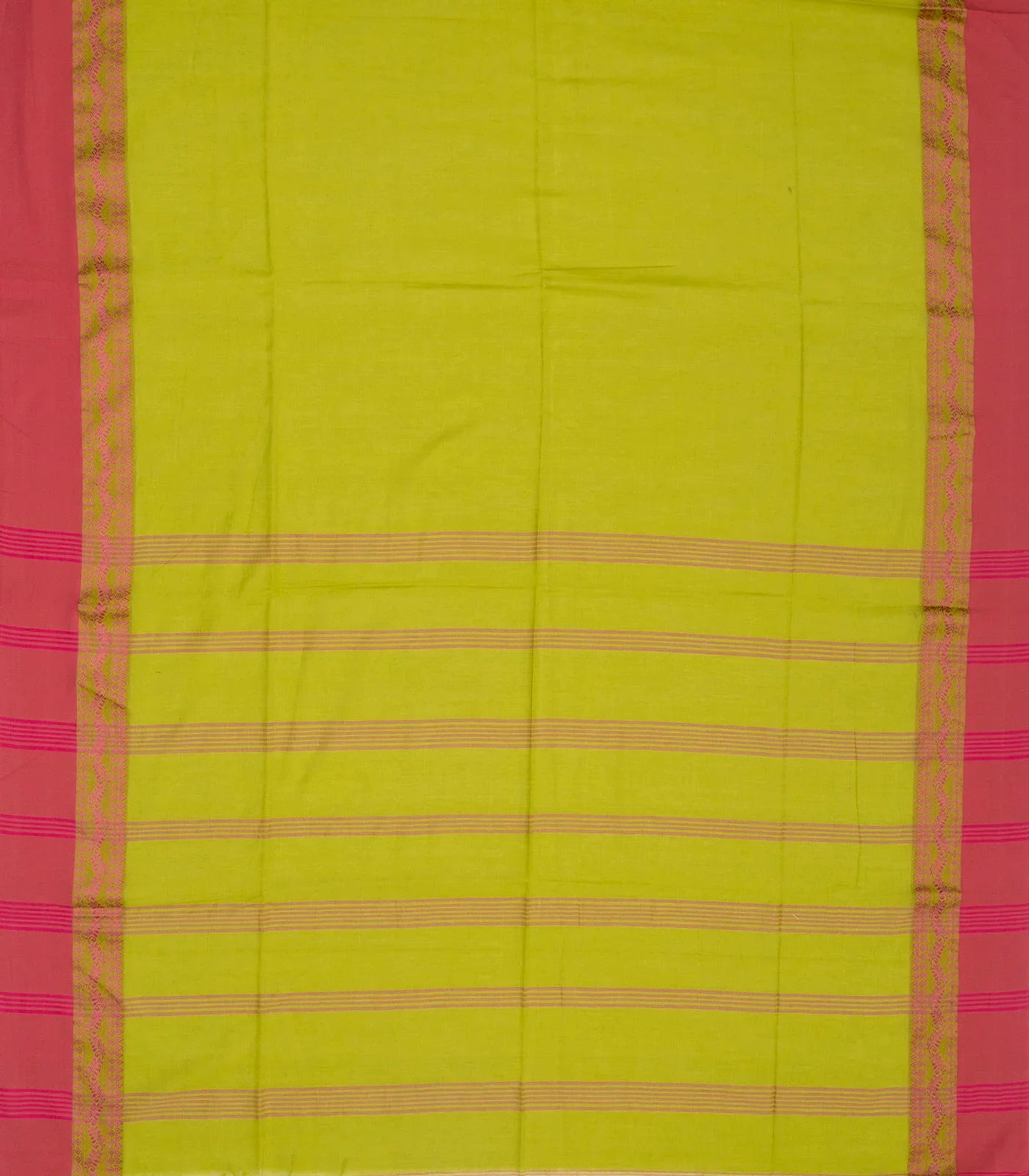 Green Handloom Plain Bengal Cotton Saree With Pink Border