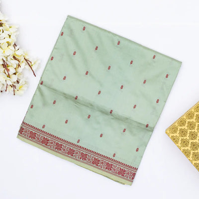 Shadow Green Banarasi Silk Saree With Floral Motifs