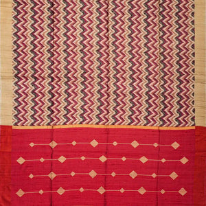 Pink Handwoven Tussar Silk Saree With Printed Chevron Motifs