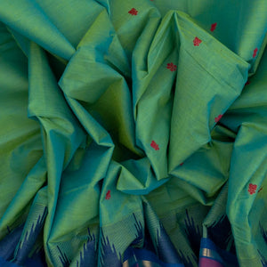 Aquamarine Handloom Chettinad Cotton Saree With Floral Buttas