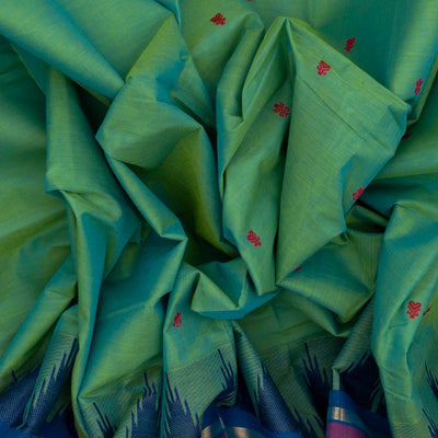 Aquamarine Handloom Chettinad Cotton Saree With Floral Buttas