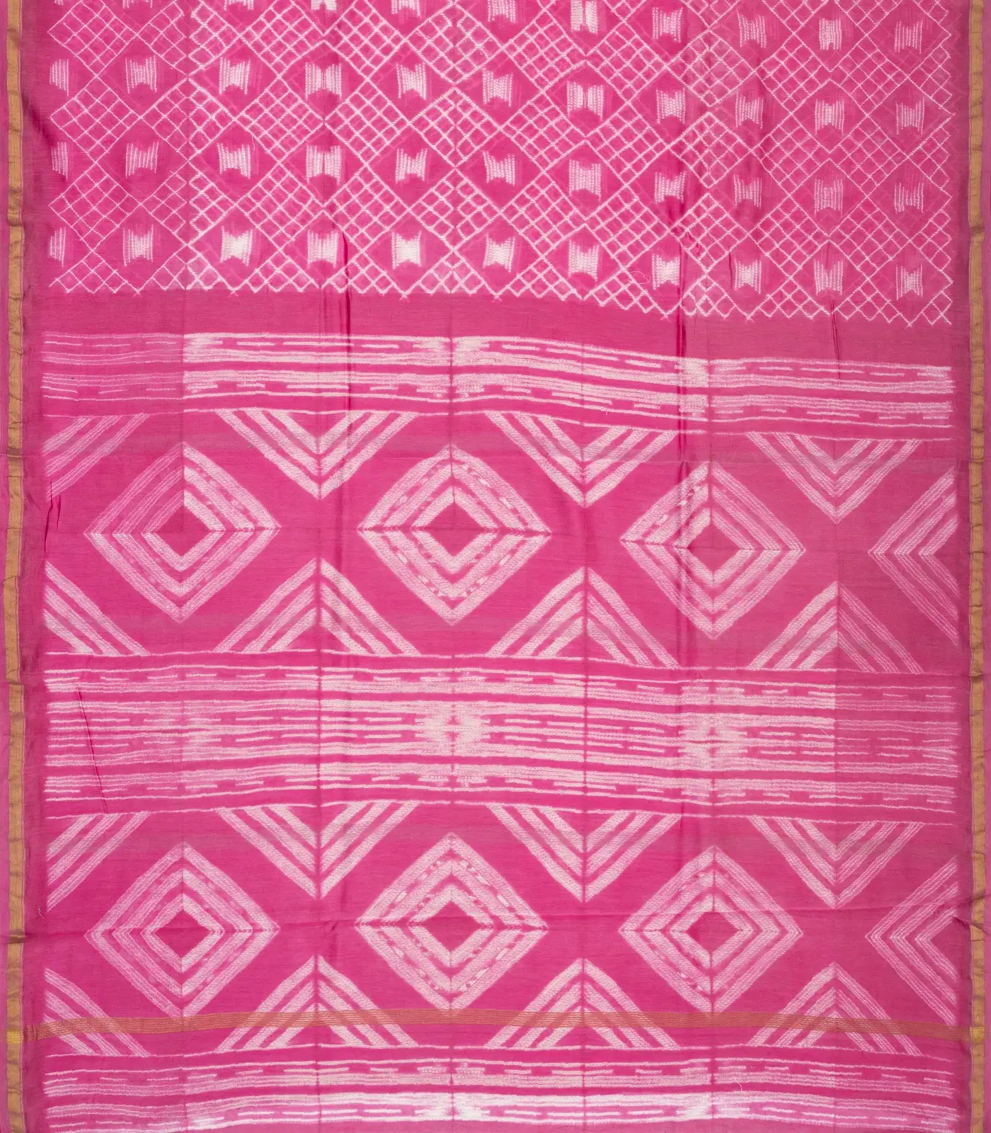 Pink Woven Jaipur Cotton Saree With Printed Diamond Motifs