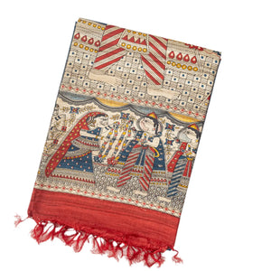 Steel Blue Handloom Tussar Silk Saree With Printed Wedding Motifs