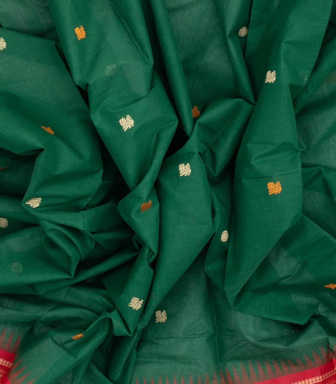 Dark Green Handloom Korvai Kanchi Cotton Saree With Annam Buttas