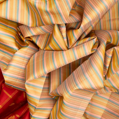 Multi Color Handloom Kanchipuram Korvai Silk Saree With Stripes