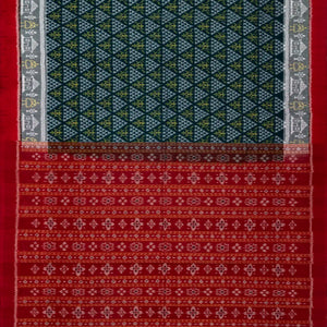 Sea Green Handwoven Orissa Cotton Saree With Tie & Dye Triangle Motifs