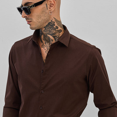 Dark Brown Stretchable Slim Fit Shirt