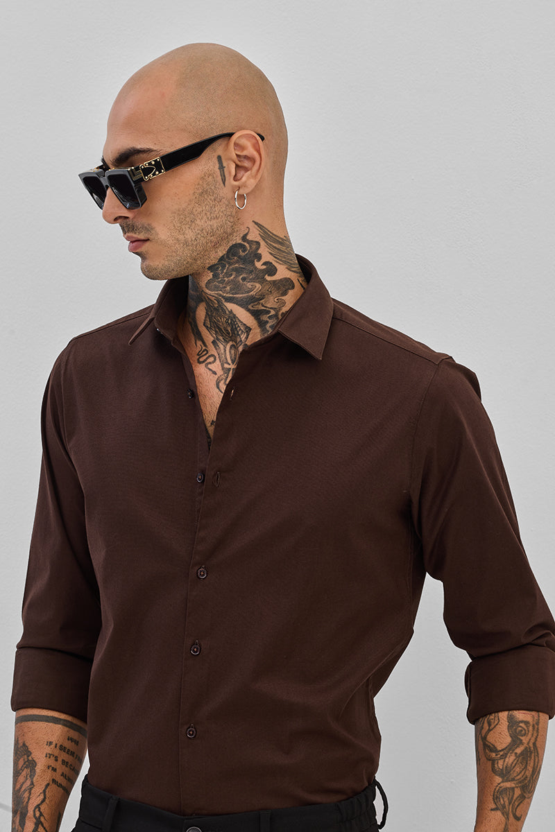 Dark Brown Stretchable Slim Fit Shirt