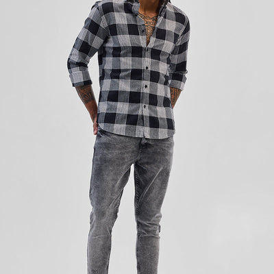 Black Textured Checks Slim Fit Shirt