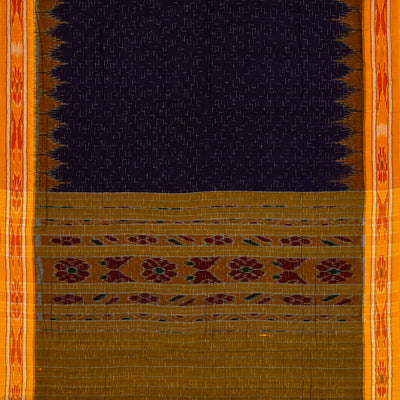 Black Handloom Orissa Cotton Saree With Mustard Border