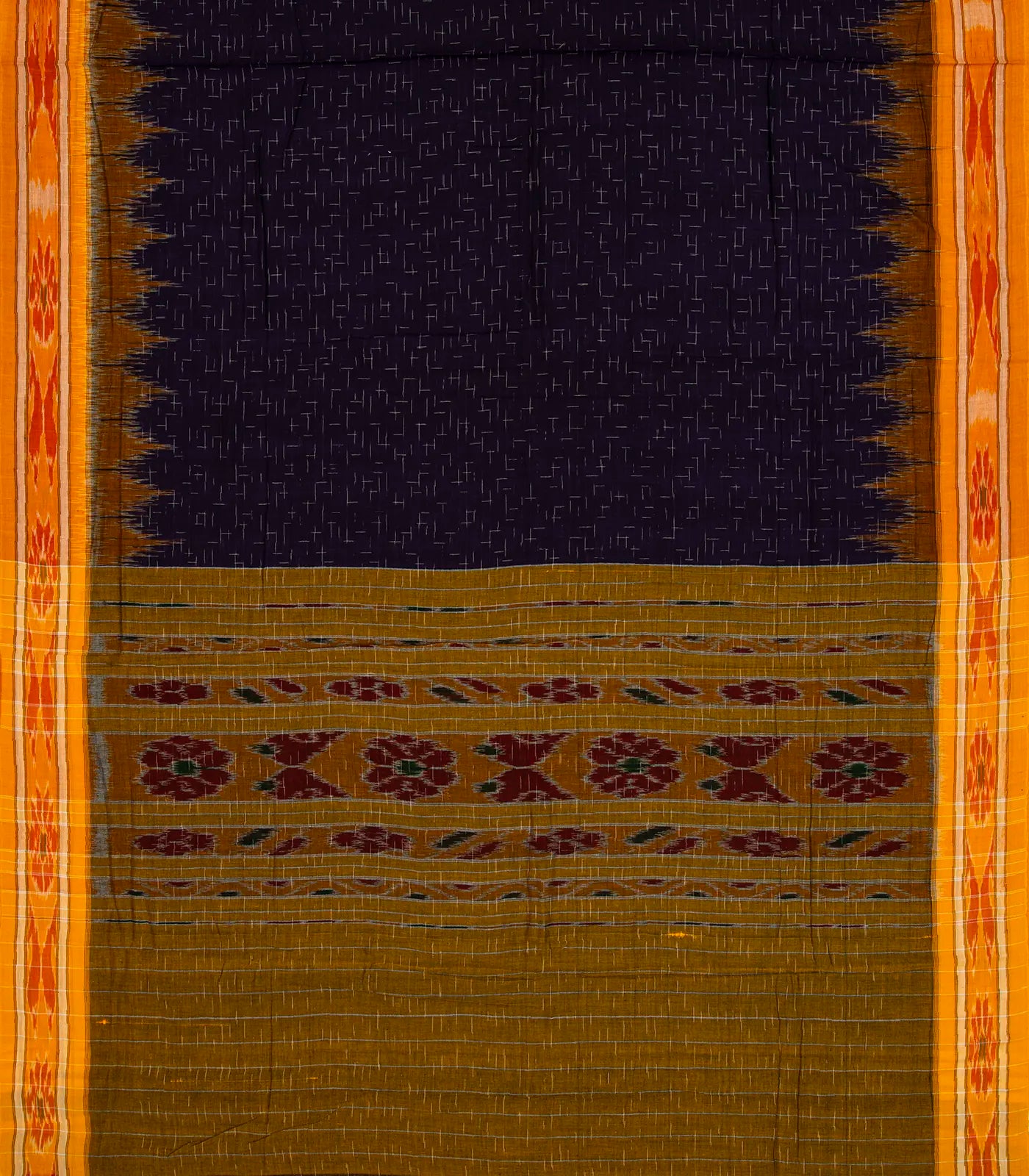 Black Handloom Orissa Cotton Saree With Mustard Border