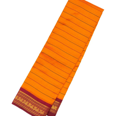 Mango Yellow Handloom Kanchipuram Korvai Silk Saree With Stripes