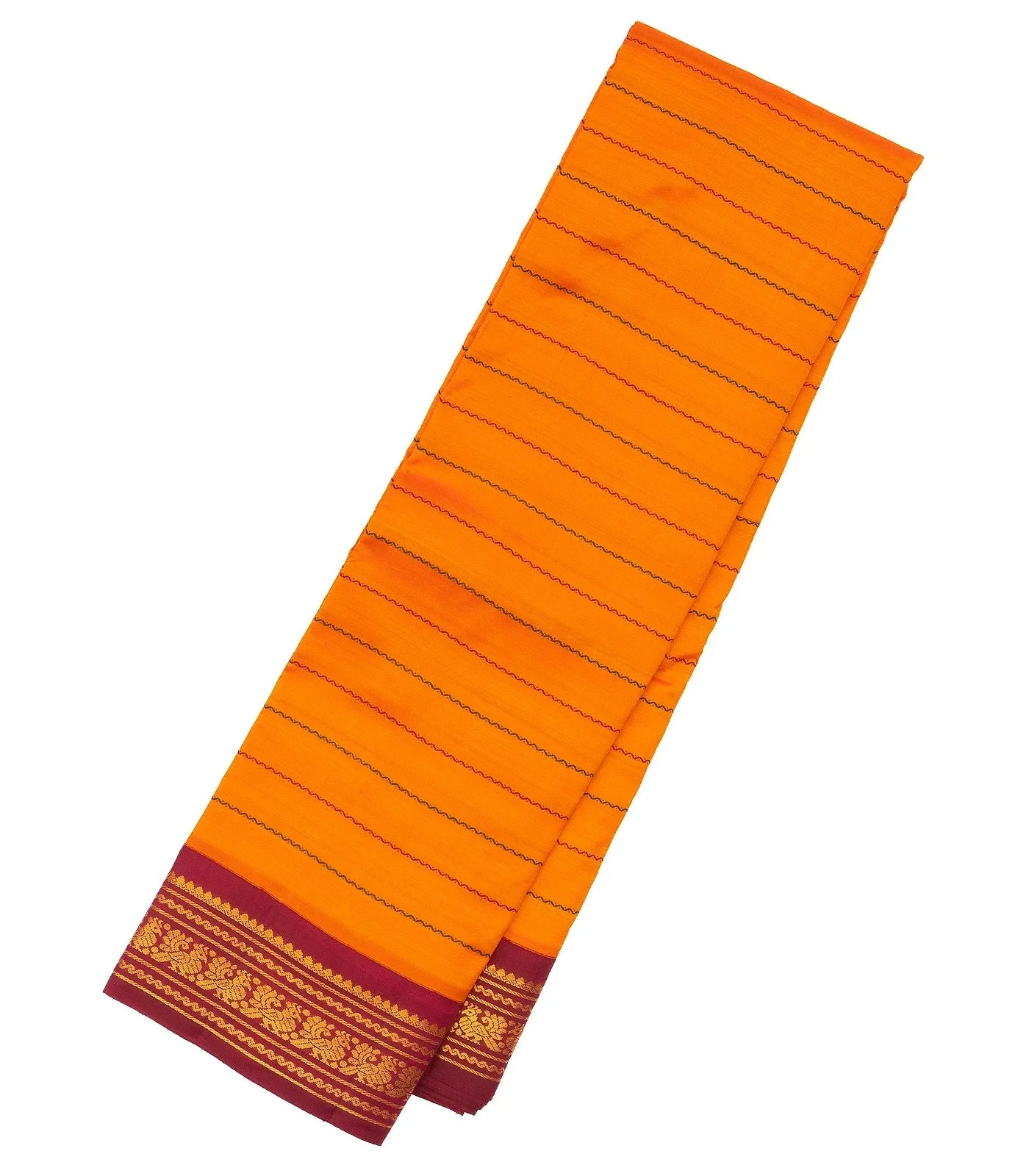 Mango Yellow Handloom Kanchipuram Korvai Silk Saree With Stripes