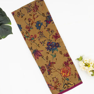 Beige Woven Digital Printed Crepe Silk Saree With Flower Motifs