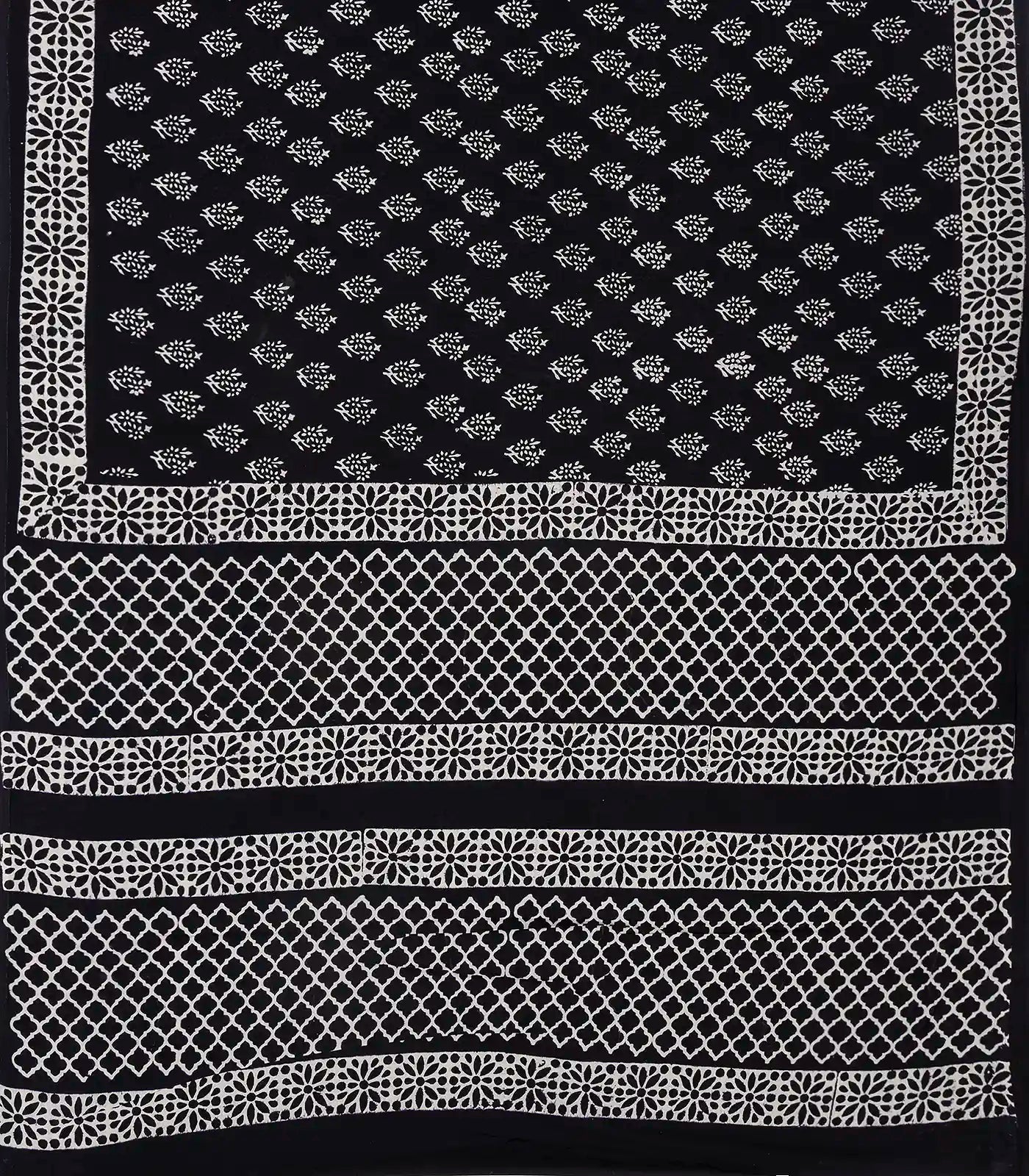 Black Woven Jaipur Cotton Saree Printed With Florals  Motifs