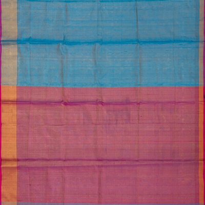 Blue Handloom Uppada Plain Silk Saree With Pink Border