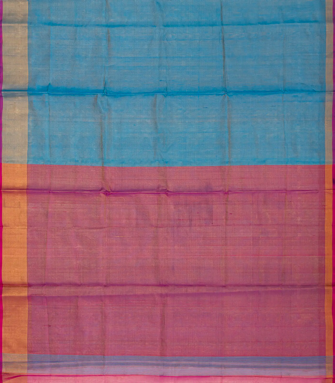 Blue Handloom Uppada Plain Silk Saree With Pink Border