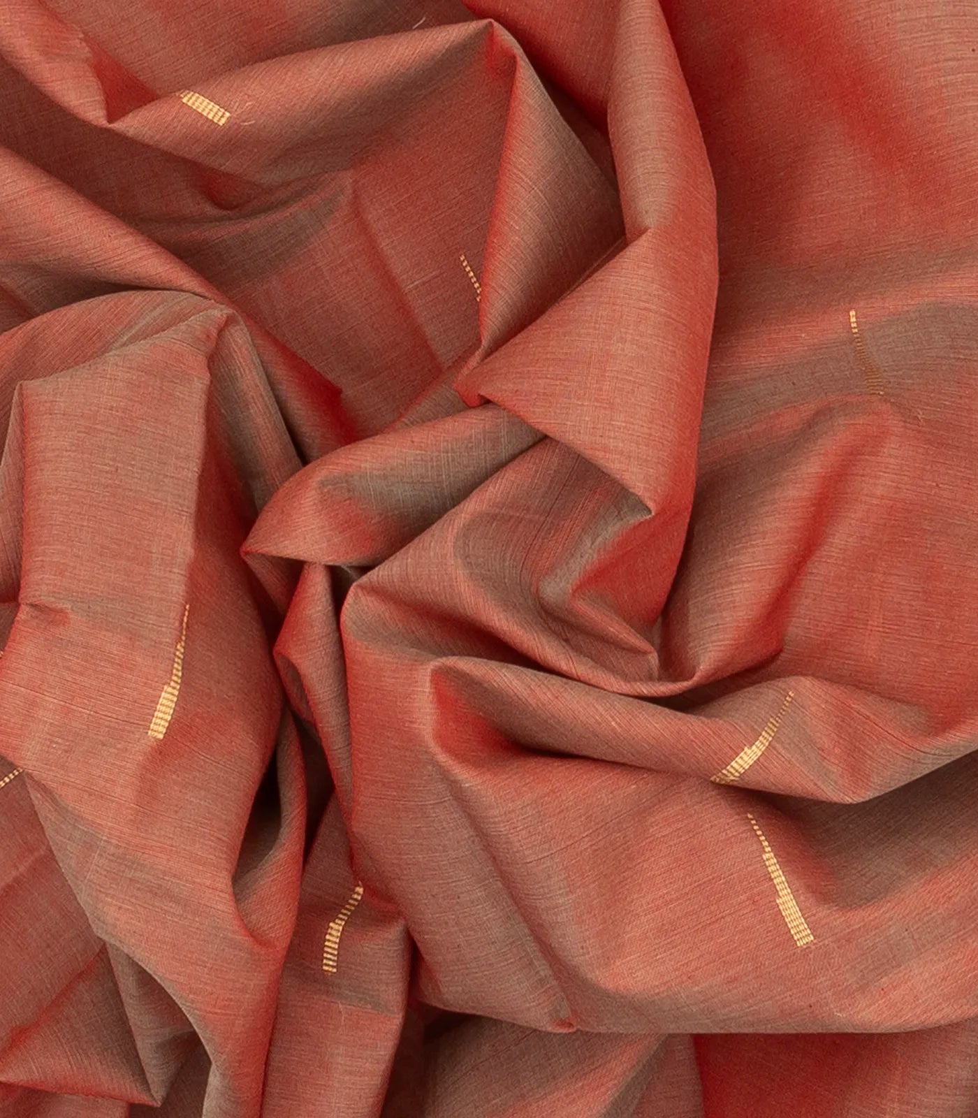 Dark Peach Handloom Kanchi Cotton Saree With Kamalam Buttas