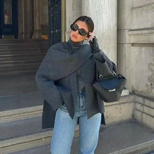 Essie Vintage Woolen Short Coat in Grey with Scarf