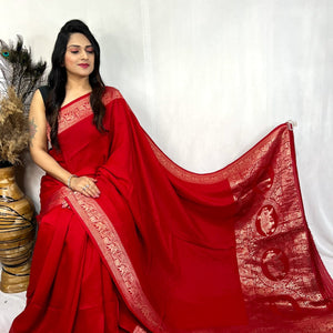 Dola Silk Golden Zari Border Saree