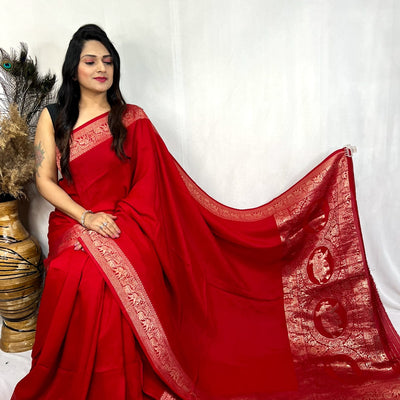 Dola Silk Golden Zari Border Saree