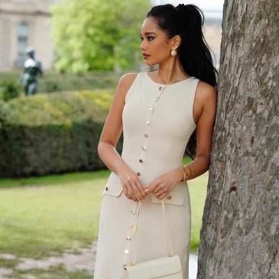 Du Luxe Soft Knit Dress in Beige