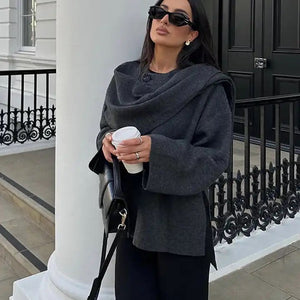 Essie Vintage Woolen Short Coat in Grey with Scarf