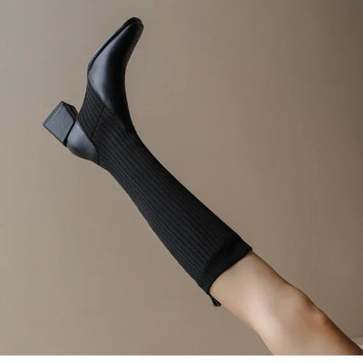 Lia Knee High Trendy Sock Leather Boots