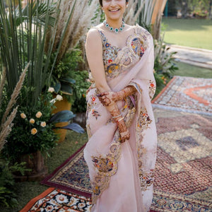 Organza Beautifull Thread Embroidery work Saree