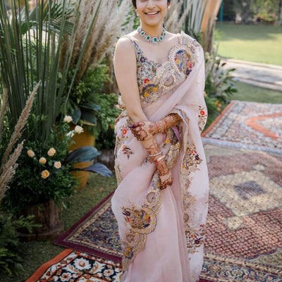 Organza Beautifull Thread Embroidery work Saree