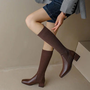 Lia Knee High Trendy Sock Leather Boots