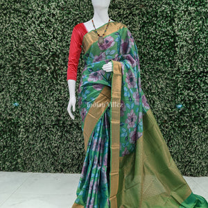Green Floral Digital Print Kanjivaram Silk Saree