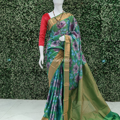 Green Floral Digital Print Kanjivaram Silk Saree