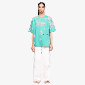F A R A K | SUBTEXT BLOCK PRINTED T-SHIRT { GREEN/GREEN