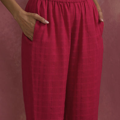 trueBrowns Magenta Cotton Dobby Kurta Set