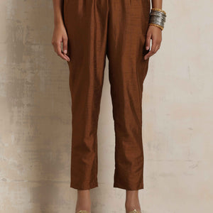 trueBrowns Red Silk Kurta Co-ord Set