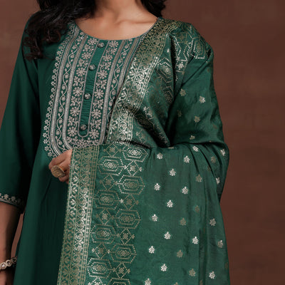 Green Yoke Design Silk Blend Straight Suit With Dupatta