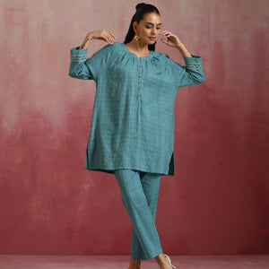 trueBrowns Light Blue Cotton Dobby Co-ord set