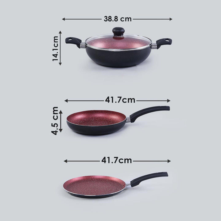 Sigma Non-stick Cookware Set, 4Pc (Kadhai with Lid, Dosa Tawa, Fry Pan),