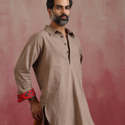 trueBrowns Men's Beige Cotton Co-ord set