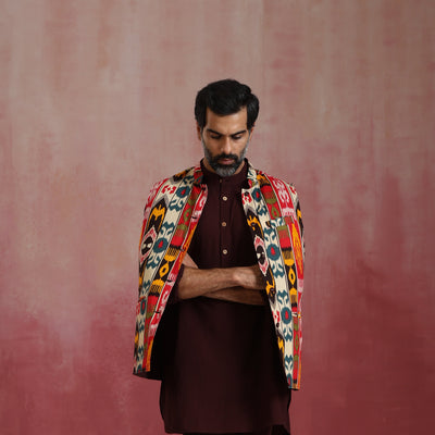 trueBrowns Men's Cola Ikat Reversible Nehru Jacket
