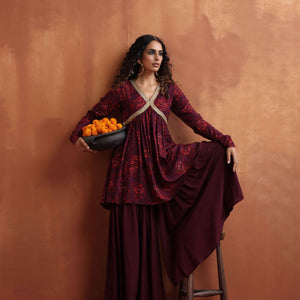 trueBrowns Purple Floral Print Sharara Set