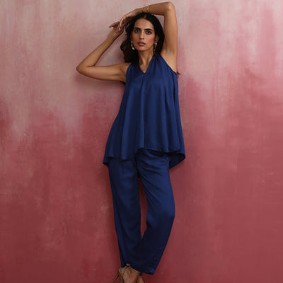 trueBrowns Blue Modal Flared Co-ord Set