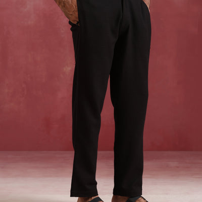 trueBrowns Men's Black Cotton Dobby Co-ord Set