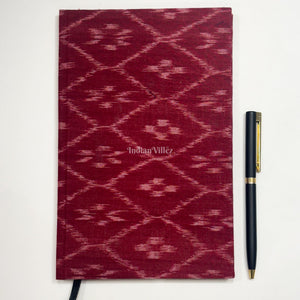Red Handmade Ikat Woven Cotton Fabric Cover Diary