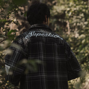 Superkicks | EMBROIDERED FLANNEL SHIRT  { GREY/BLACK